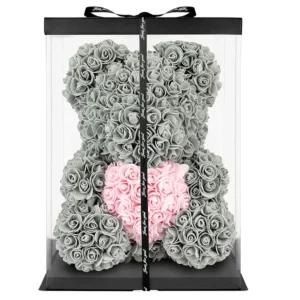 Grey Rose Bear with Pink Heart 40cm