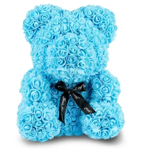 Blue Rose Bear with Ribbon 40cm